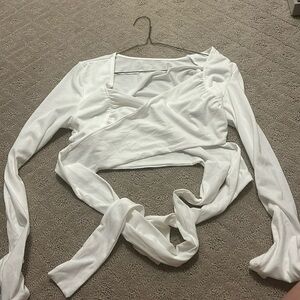 Zara White Long Sleeve Wrap Top